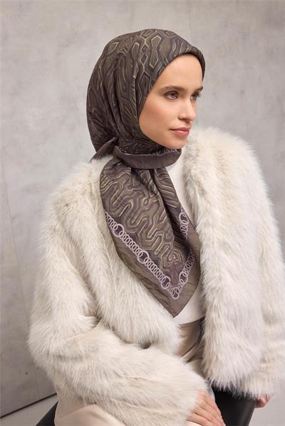 Viskon Velora Eşarp Dört Mevsim Zincir Desen Asker Yeşili 90x90