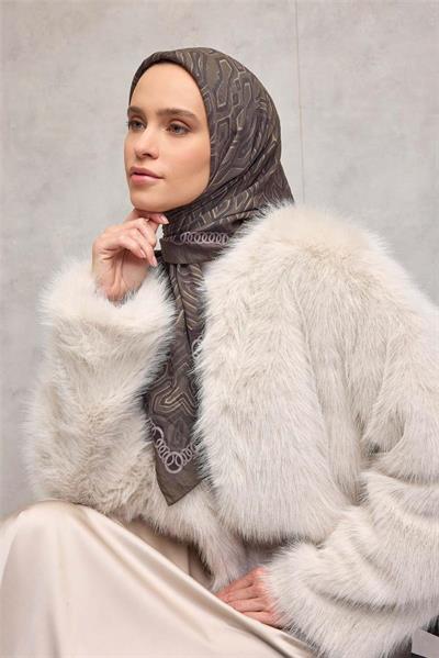 Viskon Velora Eşarp Dört Mevsim Zincir Desen Asker Yeşili 90x90