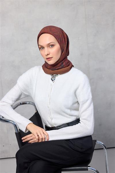 Viskon Velora Eşarp Dört Mevsim Karma Desen Koyu Tarçın 90x90