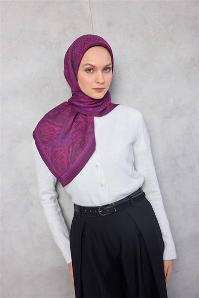Viskon Velora Eşarp Dört Mevsim Karma Desen Böğürtlen 90x90