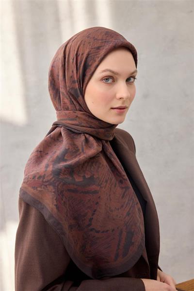 Viskon Velora Eşarp Dört Mevsim Karma Desen Acı Kahve 90x90