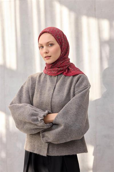 Viskon Velora Eşarp Yonca Desenli Vişne Çürüğü Tok Duruşlu Dört Mevsim 90x90