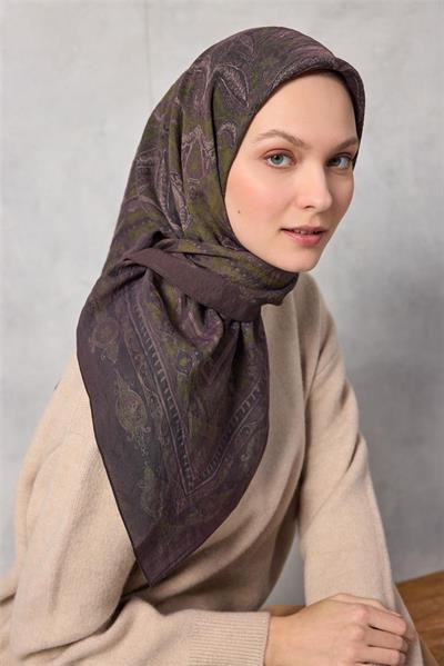 Viskon Velora Eşarp Dört Mevsim Koyu Kahverengi 90x90