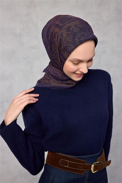 Viskon Velora Eşarp Dört Mevsim Karma Desen Patlıcan Moru 90x90