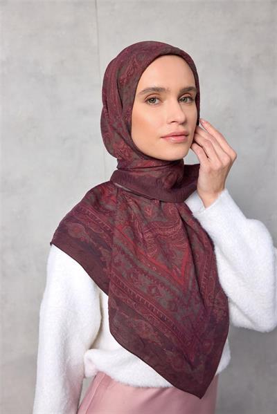 Viskon Velora Eşarp Dört Mevsim Koyu Mürdüm 90x90