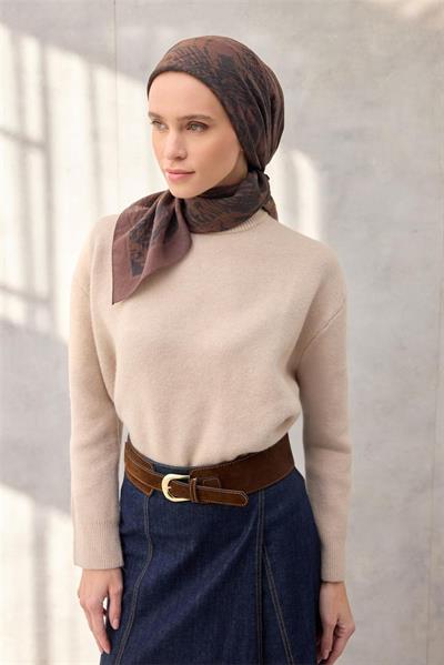 Viskon Velora Eşarp Dört Mevsim Karma Desen Dumanlı Siyah 90x90