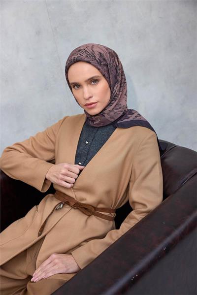 Viskon Velora Eşarp Antrasit Füme Karma Desenli Tok Duruşlu 90x90