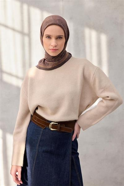 Viskon Velora Eşarp Dört Mevsim Karma Desen Kahverengi 90x90