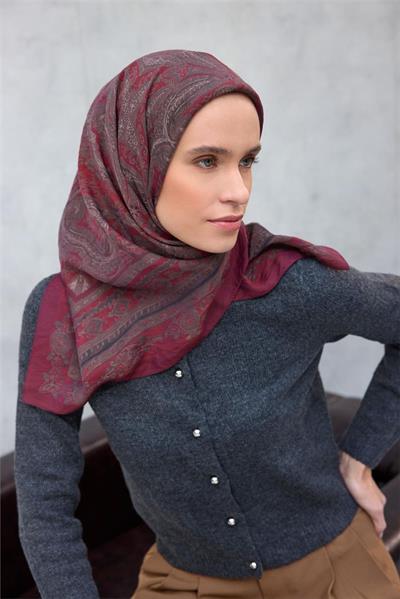 Viskon Velora Eşarp Dört Mevsim Vişne 90x90