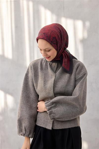 Viskon Velora Eşarp Dört Mevsim Karma Desen Bordo 90x90