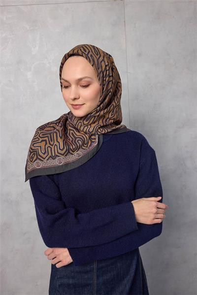 Viskon Velora Eşarp Dört Mevsim Zincir Desen Koyu Antrasit 90x90