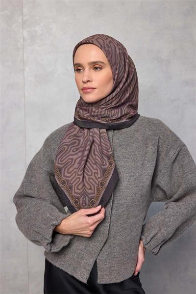 Viskon Velora Eşarp Dört Mevsim Zincir Desen Lila 90x90