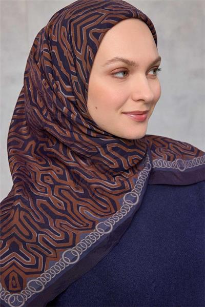 Viskon Velora Eşarp Dört Mevsim Zincir Desen Saks 90x90