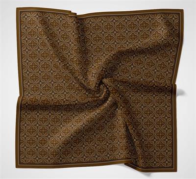 Viskon Velora Eşarp Taba Karamel Yonca Desenli Tok Duruşlu 90x90