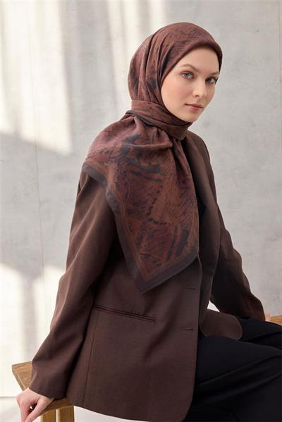 Viskon Velora Eşarp Dört Mevsim Karma Desen Acı Kahve 90x90