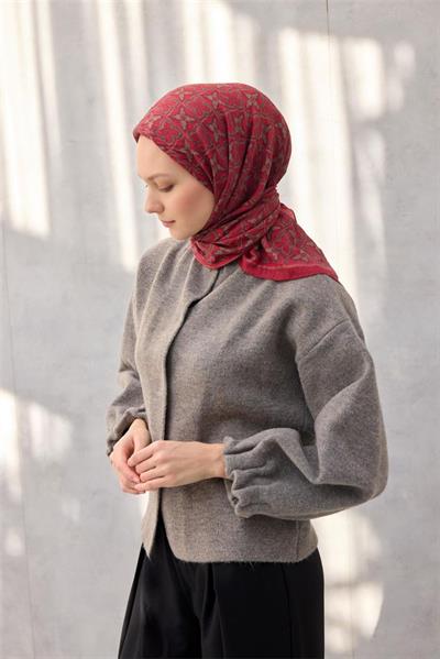 Viskon Velora Eşarp Yonca Desenli Vişne Çürüğü Tok Duruşlu Dört Mevsim 90x90