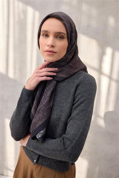 Viskon Velora Eşarp Dört Mevsim Acı Kahve 90x90