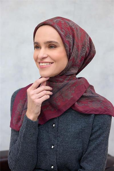 Viskon Velora Eşarp Dört Mevsim Vişne 90x90