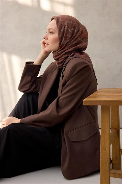 Viskon Velora Eşarp Dört Mevsim Bakır Kahve 90x90