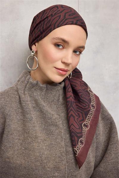 Viskon Velora Eşarp Dört Mevsim Zincir Desen Dumanlı Siyah 90x90