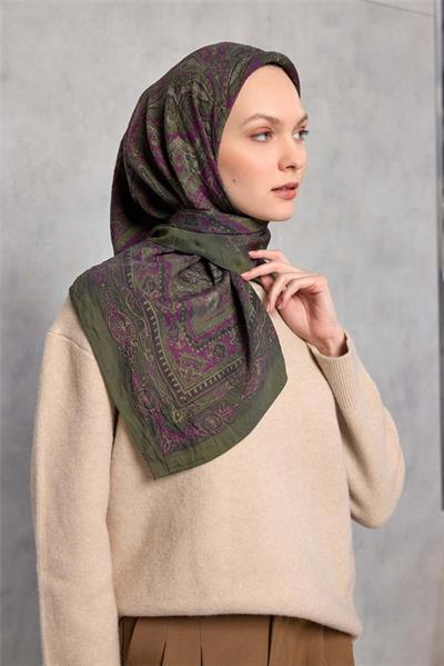 Viskon Velora Eşarp Dört Mevsim Asker Yeşili 90x90