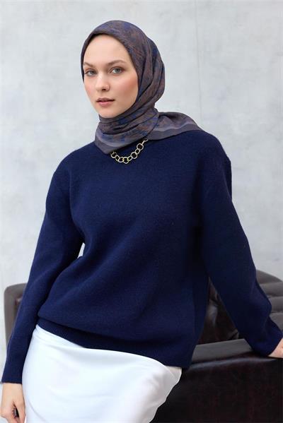 Viskon Velora Eşarp Dört Mevsim Karma Desen Koyu Indigo 90x90