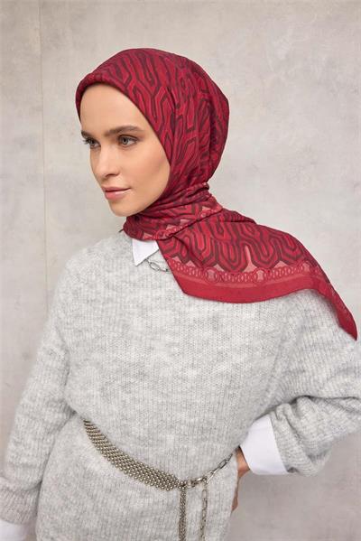 Viskon Velora Eşarp Dört Mevsim Zincir Desen Berry 90x90