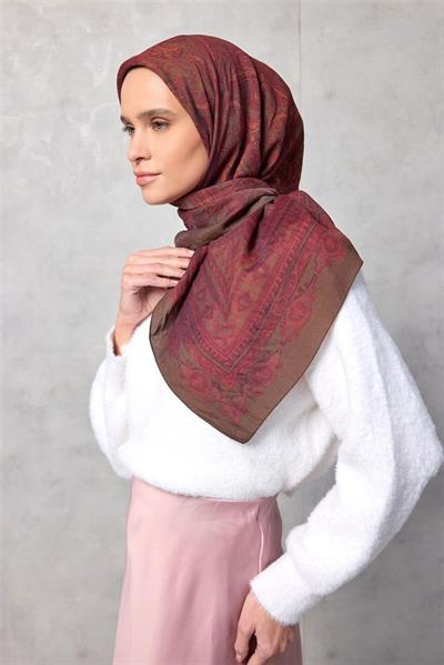 Viskon Velora Eşarp Dört Mevsim Tarçın 90x90