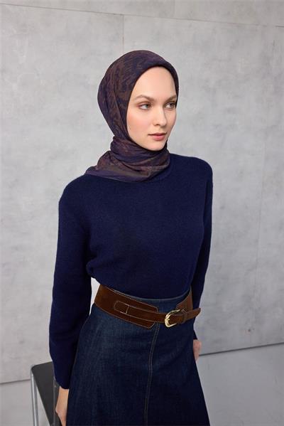 Viskon Velora Eşarp Dört Mevsim Karma Desen Patlıcan Moru 90x90