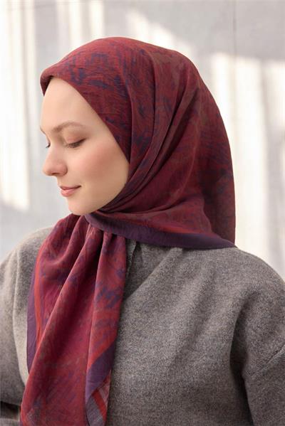 Viskon Velora Eşarp Dört Mevsim Karma Desen Koyu Mor 90x90