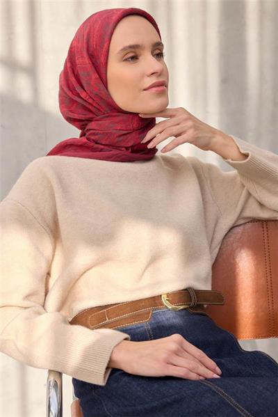 Viskon Velora Eşarp Dört Mevsim Canlı Kırmızı 90x90