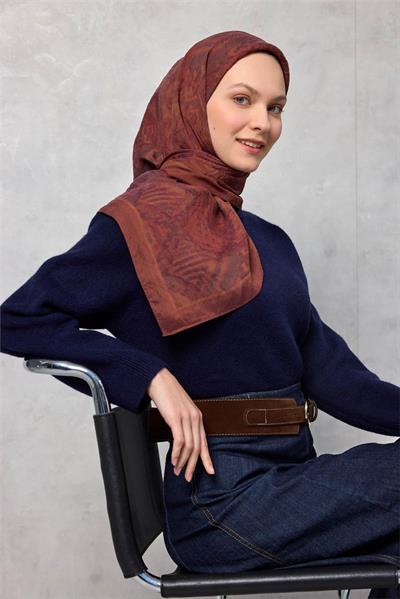 Viskon Velora Eşarp Dört Mevsim Karma Desen Bakır 90x90