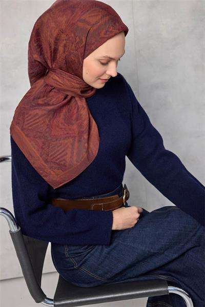 Viskon Velora Eşarp Dört Mevsim Karma Desen Bakır 90x90