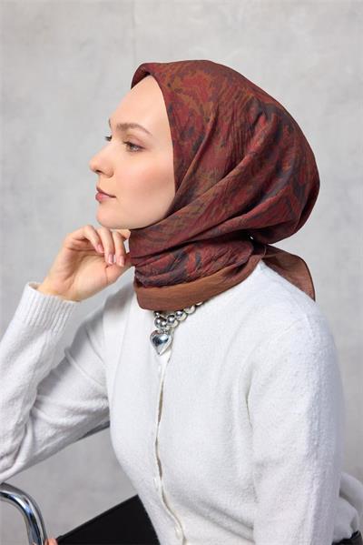 Viskon Velora Eşarp Dört Mevsim Karma Desen Koyu Tarçın 90x90