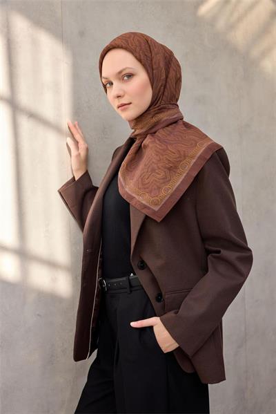 Viskon Velora Eşarp Dört Mevsim Zincir Desen Çikolata 90x90