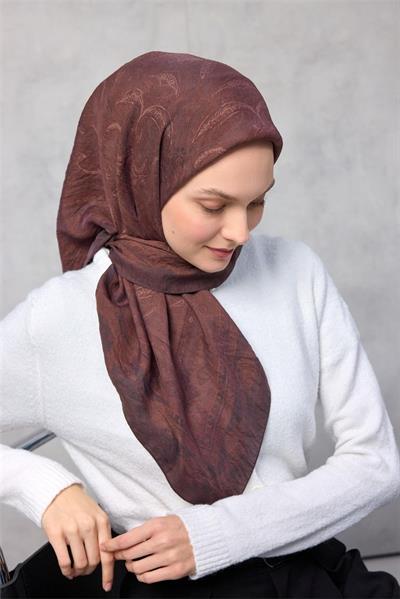 Viskon Velora Eşarp Dört Mevsim Mürdüm Kahve  90x90