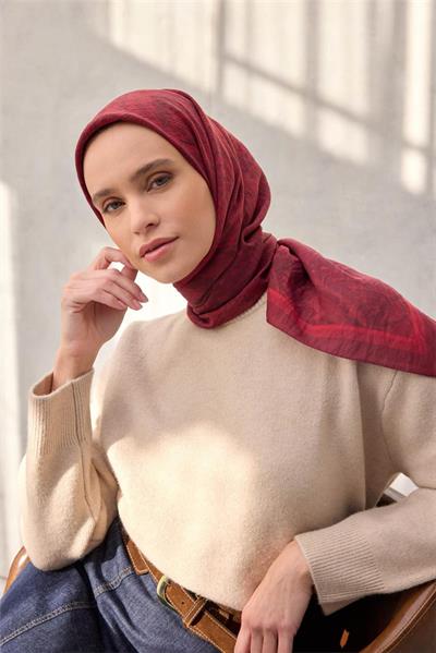 Viskon Velora Eşarp Dört Mevsim Karma Desen Vişne Çürüğü 90x90