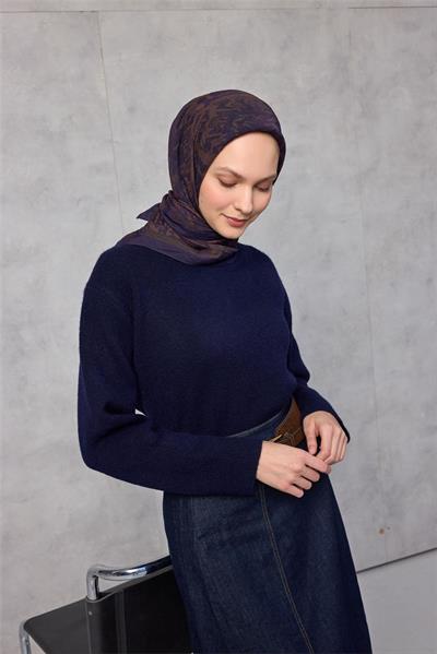 Viskon Velora Eşarp Dört Mevsim Karma Desen Patlıcan Moru 90x90