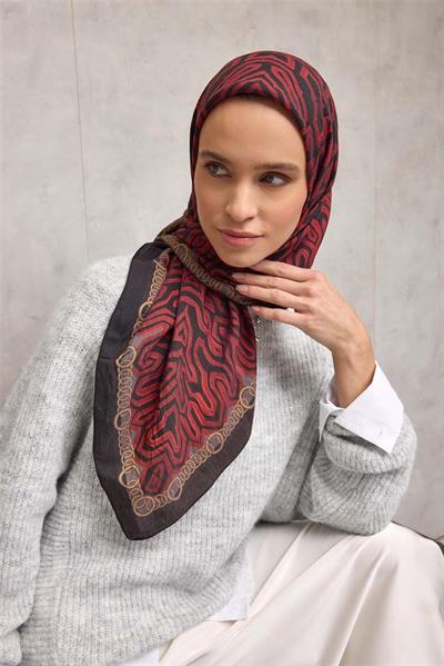 Viskon Velora Eşarp Dört Mevsim Zincir Desen Siyah 90x90