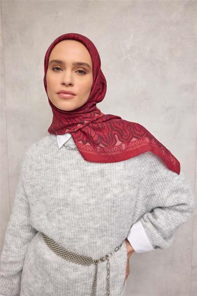Viskon Velora Eşarp Dört Mevsim Zincir Desen Berry 90x90