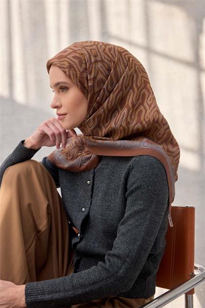 Viskon Velora Eşarp Dört Mevsim Zincir Desen Kiremit 90x90