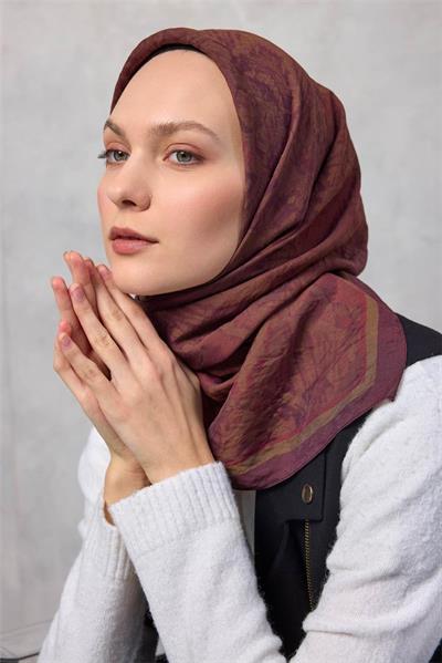 Viskon Velora Eşarp Dört Mevsim Karma Desen Vişne Mürdüm 90x90