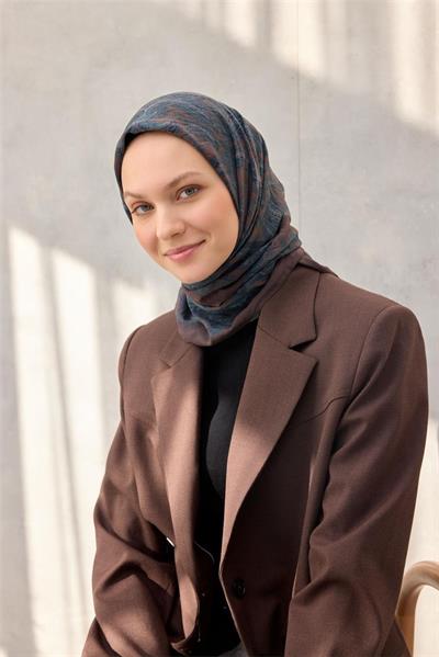 Viskon Velora Eşarp Dört Mevsim Kahve Bordo 90x90