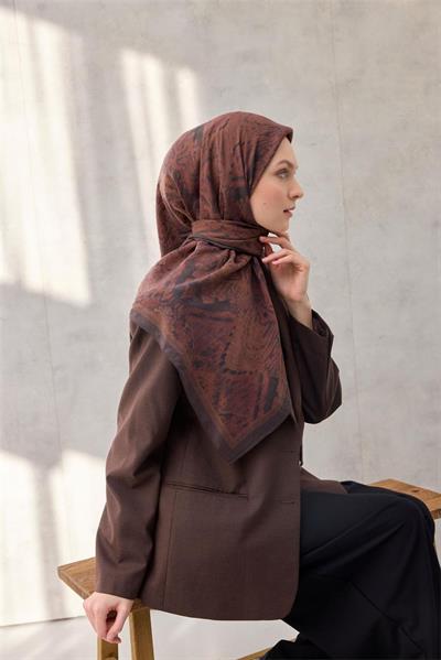 Viskon Velora Eşarp Dört Mevsim Karma Desen Acı Kahve 90x90