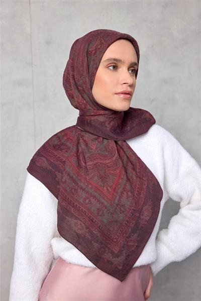 Viskon Velora Eşarp Dört Mevsim Koyu Mürdüm 90x90