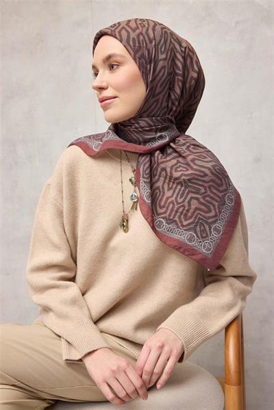 Viskon Velora Eşarp Dört Mevsim Zincir Desen Bej 90x90