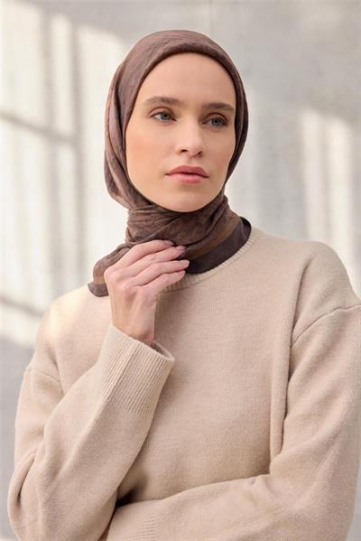 Viskon Velora Eşarp Dört Mevsim Karma Desen Kahverengi 90x90