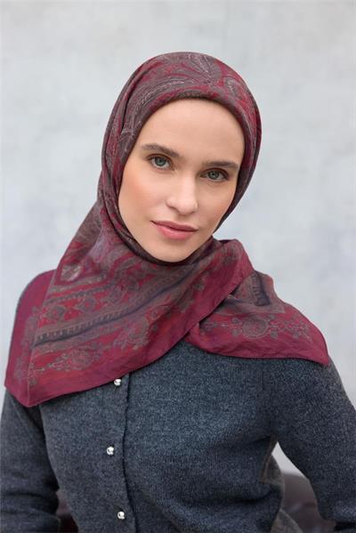 Viskon Velora Eşarp Dört Mevsim Vişne 90x90