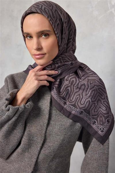 Viskon Velora Eşarp Dört Mevsim Zincir Desen Füme 90x90
