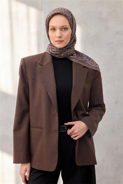 Viskon Velora Eşarp Yonca Desenli Gri Vizon Tonlu Tok Duruşlu 90x90